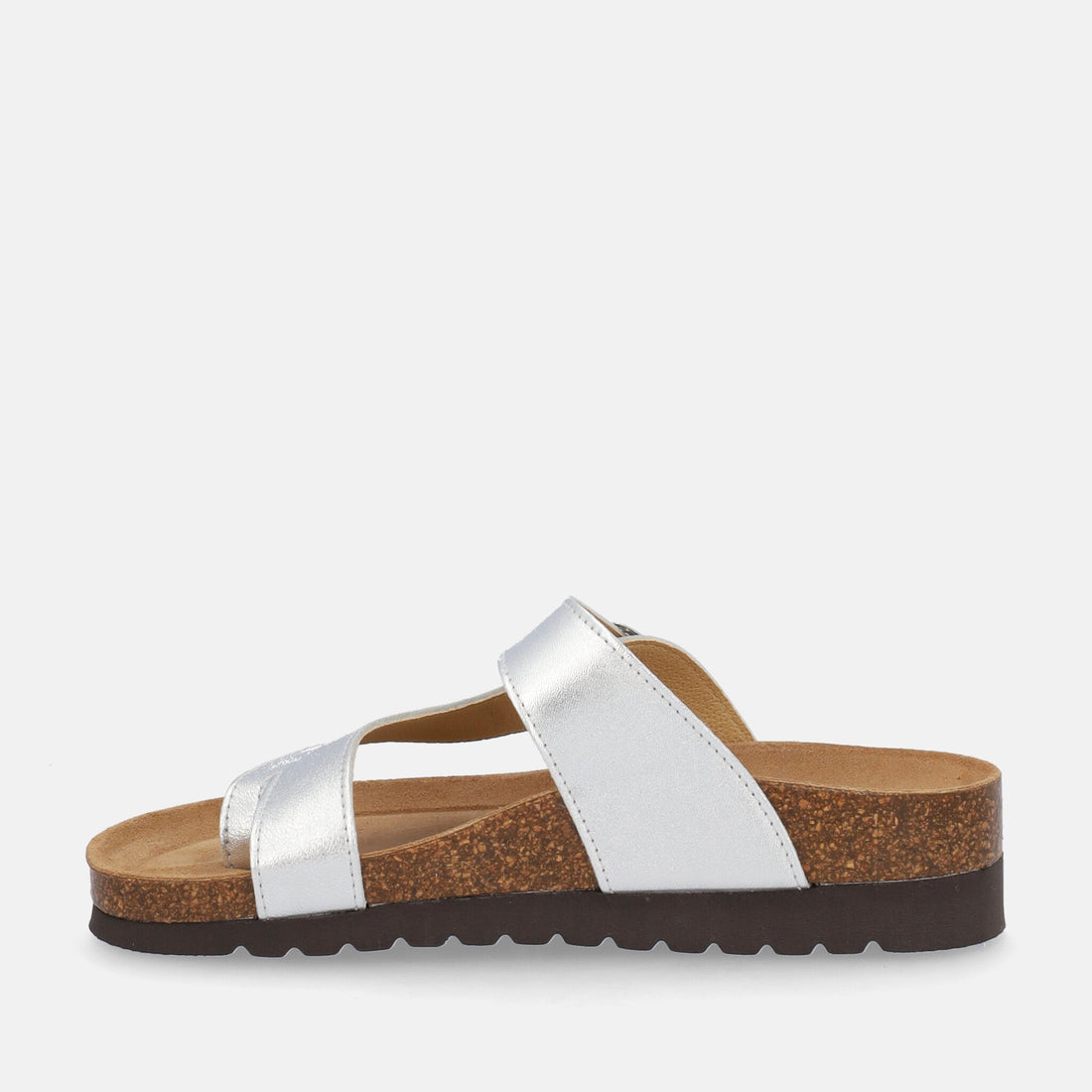 Ciabatte In Sugbero Grunland Modello Hola 40 | Colore Argento, Tacco Piatto, Larghezza Normale